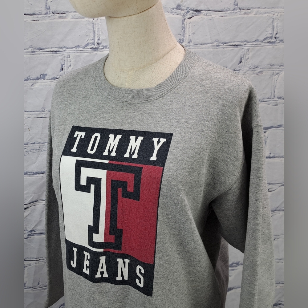 Tommy Hilfiger Tommy Jeans Women's Sweater Vintage 90s Y2K Spell Out Gray Medium - Picture 4 of 11